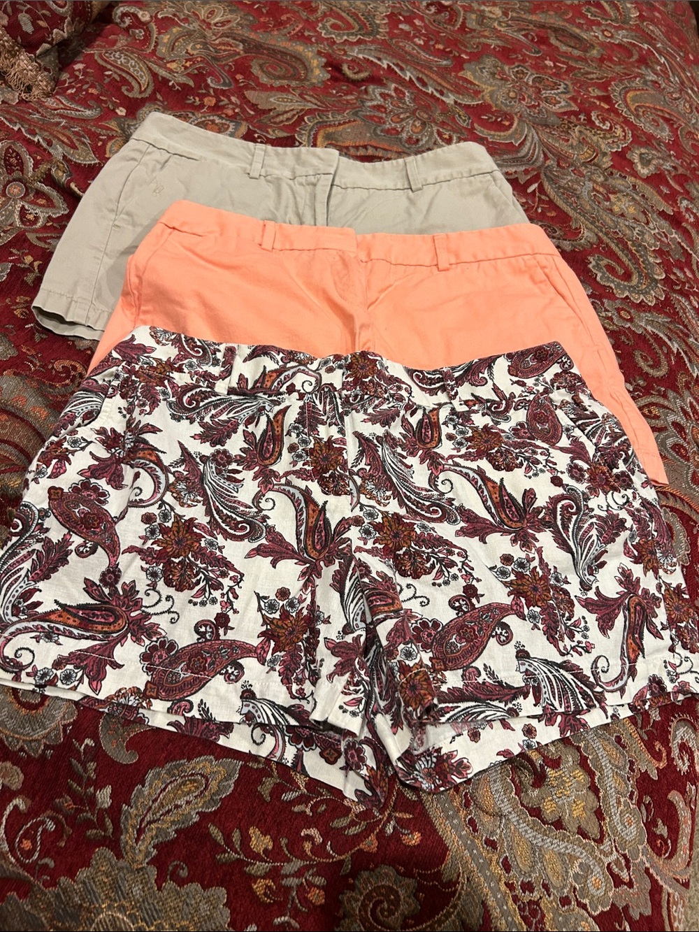 LOFT Women’s 3-Pack Pull-On Shorts — Paisley, Coral & Light Beige
